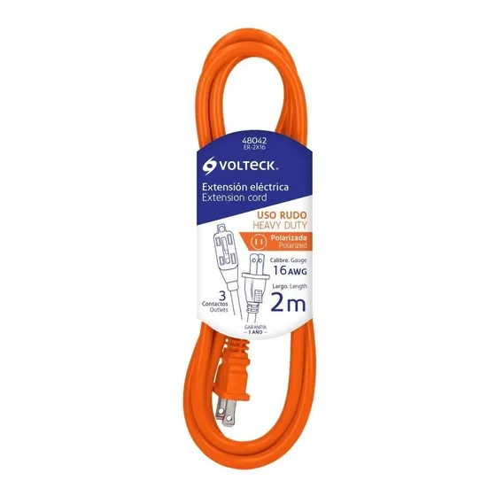 Extensión Eléctrica De Uso Rudo 2 M 2x16 Awg, Volteck
