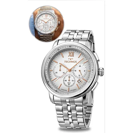 Relógio Technos Masculino Prata Luxo Prova Dágua Original Prateado Cinza