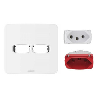 Conjunto 4x4 2 Tomadas 20a 1 Branca+1 Vermelha Gracia Maxx Cor Branco Conjunto 4x4 2 Tomadas 20a 1 Branca+1 Vermelha Gracia Maxx Cor Branco
