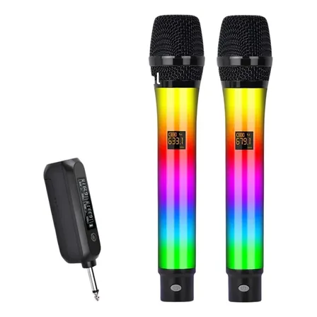 Micrófono Inalámbrico Profesional Dinámico Karaoke Rgb 2pcs Blanco
