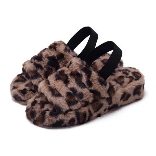 Sandalia Pantufla Peluche Elástico Dama Moda Casual Fluffy