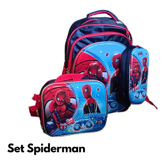 Set Escolar Importado Morral Grande, Lonchera Y Cartuch Niño