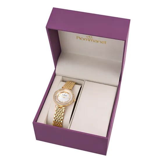 Relógio Rommanel Análogico Dourado Com Cristal 650045+brinde