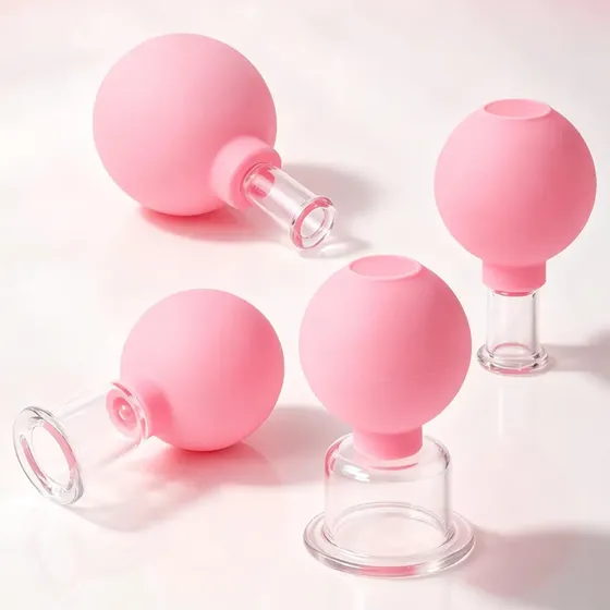 Kit 4 Ventosas Faciais de Silicone Massagem Estética Lifting Rejuvenescimento Facial