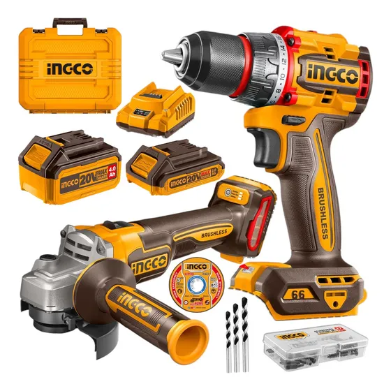 Kit Rotomartillo Inalambrico Brushless + Esmeriladora Inalámbrica Brushless Ingco 20v Sin Carbones + Baterias Uckli20273
