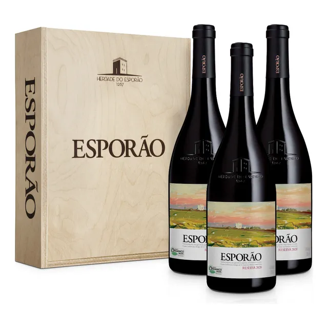 Kit 3 Vinhos Esporão Reserva Tinto 750 Ml Caixa De Madeira