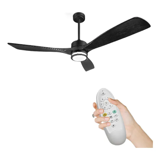 Ventilador Techo Madera Natural 132 Cm, Luz Y Control Negro
