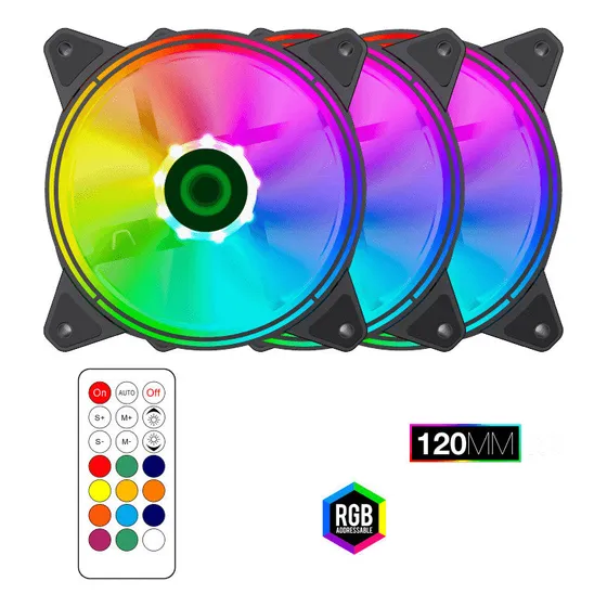 Kit Fan Cooler Rgb 3 En 1 + Controlador 12cm Gaming Pc