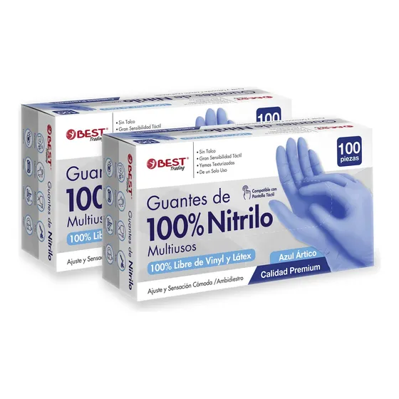 200 Guantes Premium Azul Claro Nitrilo Libre Látex Sin Polvo