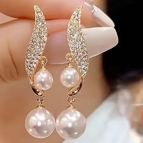 Y Elegantes Earrings Pendant Women - Pearl Gold Plated — foto 2