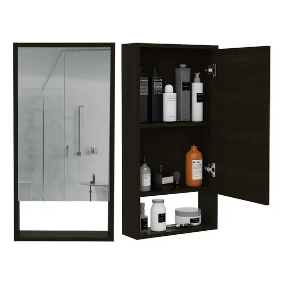 Gabinete De Baño Merín, Wengue, Con Espejo Y Entrepaños X2