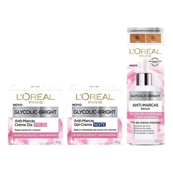 Kit L'oréal Paris Glycolic Bright Antimanchas Serum + Crema