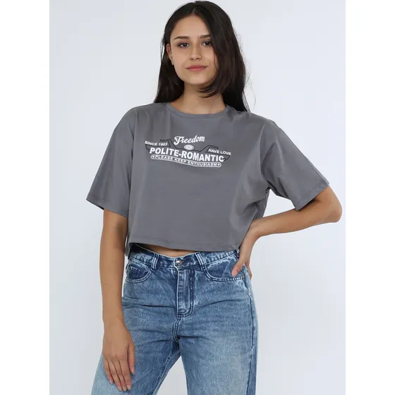 Remera Onyx Crop Top Algodon Mujer Estampada Freedom