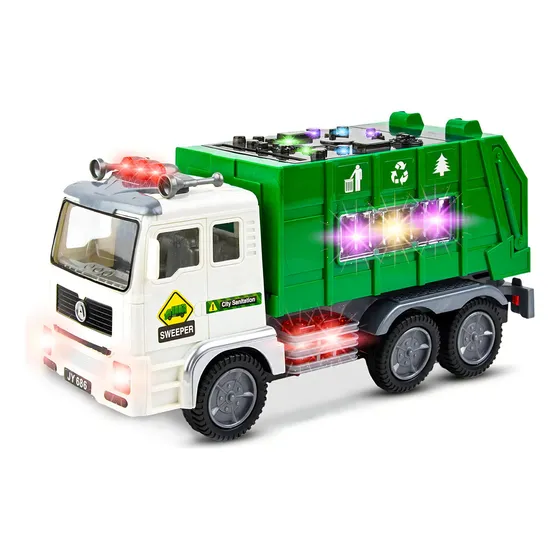 Luz acústica de reciclaje de coches de juguete para camiones de basura para niños, color verde
