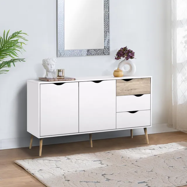 Credenza Bufetera Top Living Moderna Aparador Multiusos Minimalista Mueble Bufetero Nórdico Color Blanco