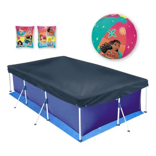 Kit Piscina 3700 L + Capa E Forro Mor + Boia De Braço E Bola