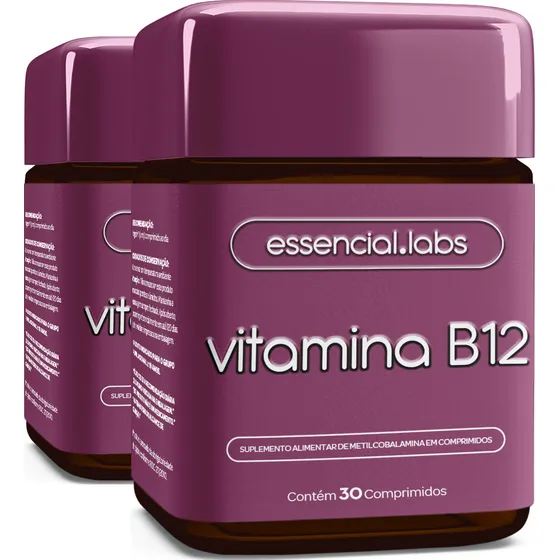 02 POTES da VITAMINA B12 Metilcobalamina 100% PURA - Fórmula Avançada com Máxima Concentração e Absorção - 60 Doses