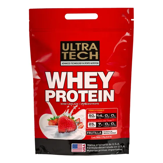 Whey Protein X 3 Kg Ultra Tech Proteina De Suero Alta Concentración Real Aporta Aminoácidos Bcca Y Glutamina