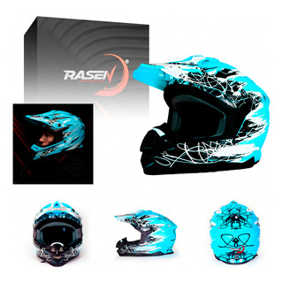 Casco Para Motocicleta Cross Rasen Color: Azul/negro Casco Para Motocicleta Cross Rasen Color: Azul/negro