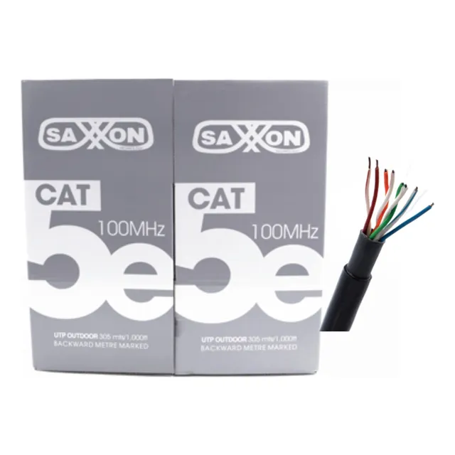 Bobina Cable Utp Saxxon 100% Cobre Cat5e 305m Negro Exterior