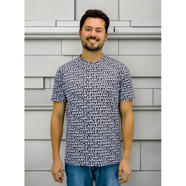 Playera Armani Exchange Negro Multilogo Blanco