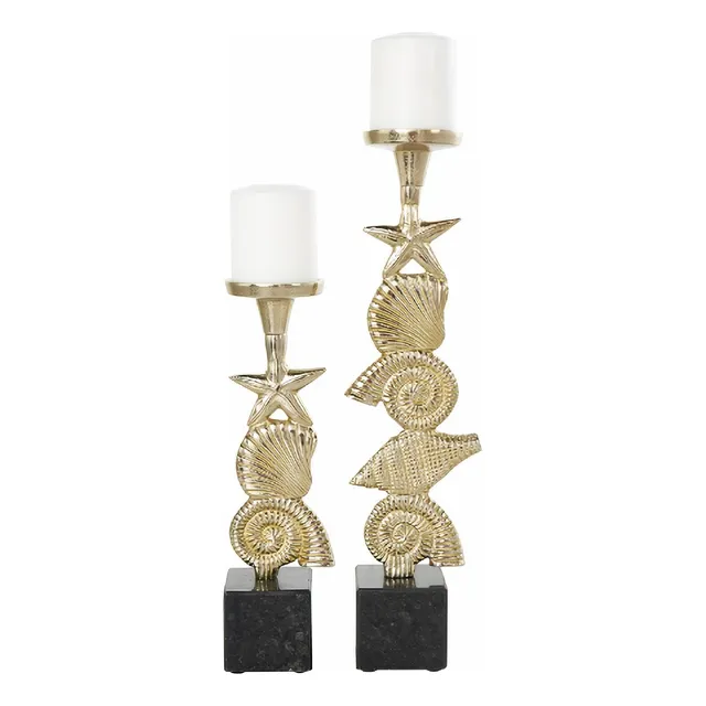 Escultura Portavelas Dorado Set X2 Caracol 50cm Marmol Mk Ct
