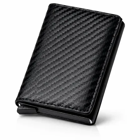Carteira Porta Cartão Masculina Preta Slim RFID Pop Up Automática Alumínio PU Anti Clonagem Premium DamascenoImports