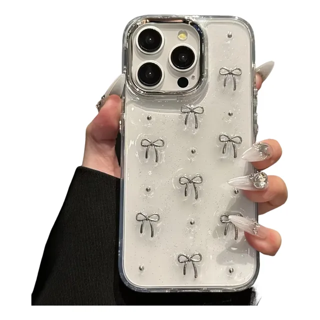 Funda De Tpu Para Samsung Galaxy De Transparente Con 3d Lazo De Plata Y Esfera