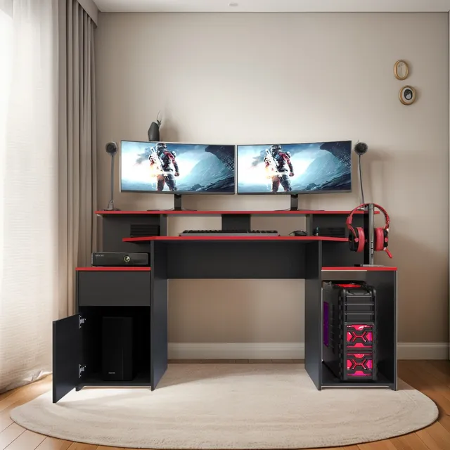 Escritorio Gamer Max Color Wengue Neo Rojo