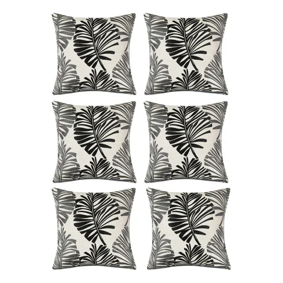 Pack 6 Fundas De Cojin Jacquard Lino Hoja Decoración 43*43cm Color Negro