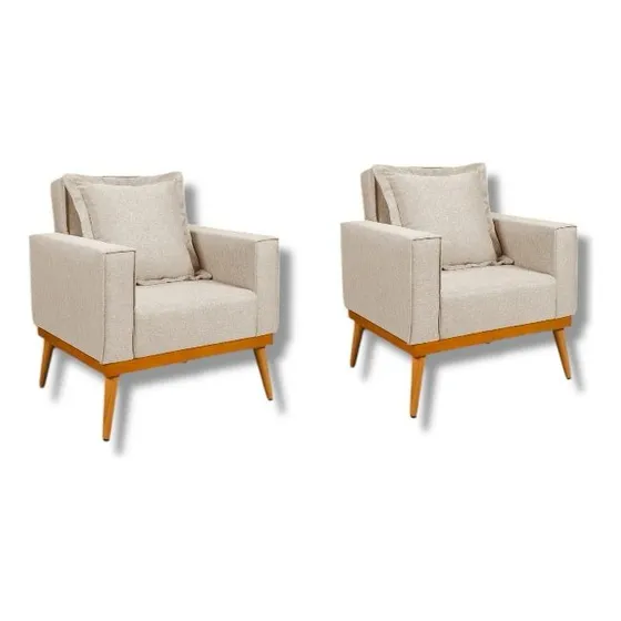 Kit 2 Poltronas Decorativas Linho Cru Quarto Leitura Cadeira