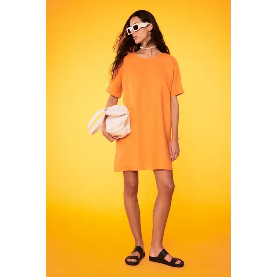 Vestido Lino Recto Con Bolsillos Mujer Portsaid