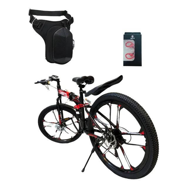 Bicicleta Plegable De Montaña 21 V, Rodada 26 Con Mariconera Rojo Grande