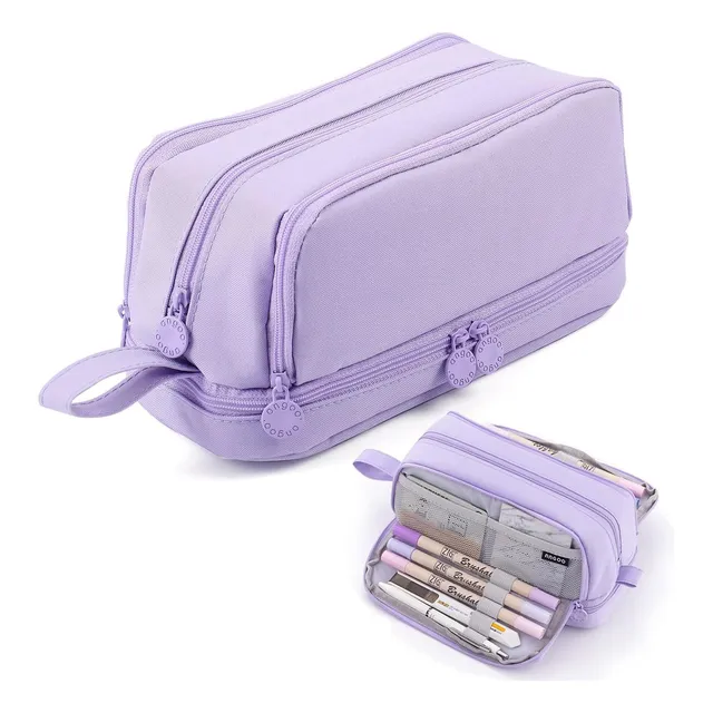 Estuche Escolar Grande Organizador Lapicera Plumier Multiuso Color Violeta Estuche De 4 Rejillas