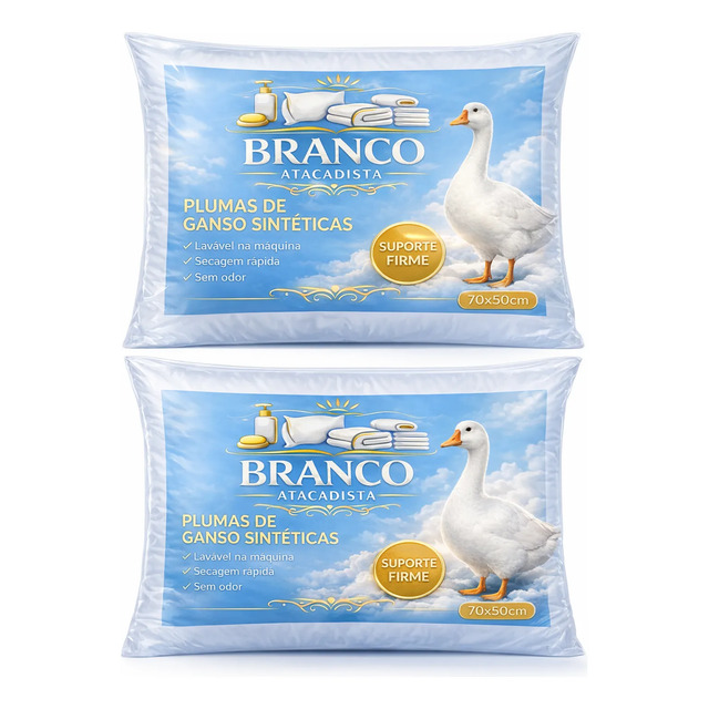 Kit 2 Travesseiros Pluma De Ganso Sintética Confortavél Branco