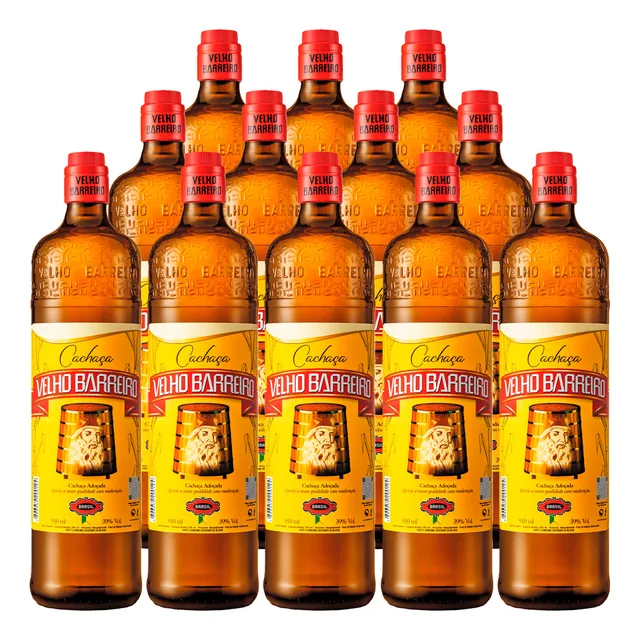 Cachaça Adoçada Velho Barreiro 910ml 12 Unidades