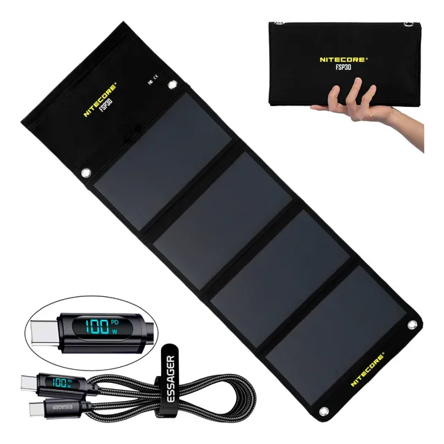 Cargador Panel Solar Portatil Nitecore 30w / Usb-c 18w/ Ipx5
