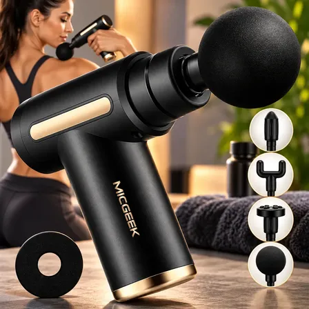 Massageador Pistola Elétrica Profissional Muscular Portátil Aparelho Fisioterapia Corporal, 6 Velocidades 4 Cabeças De Massagem - Micgeek