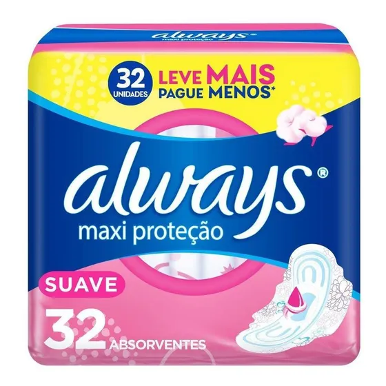 Absorvente Always Proteção Total Suave Com Abas 32 Unidades