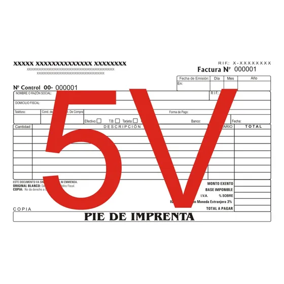 Talonario De Facturas En 5v Entrega En 24 Horas Minimo 2 Tal