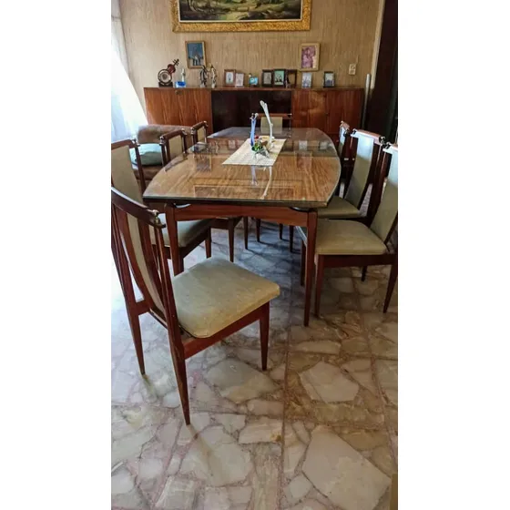Juego De Comedor Mesa + 8 Sillas Madera Cedro Y Raíz Nogal