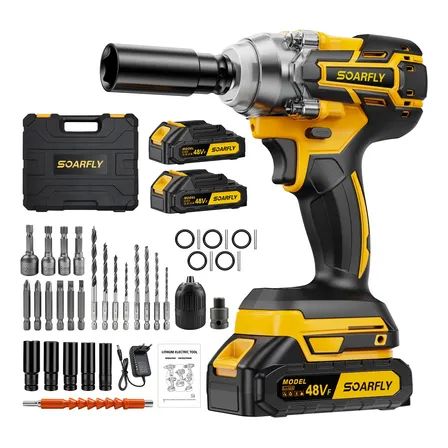 Chave De Impacto 800n.m 2 Bateria Sem Fio 48v Brushless Amarelo 127/220v 50/60hz