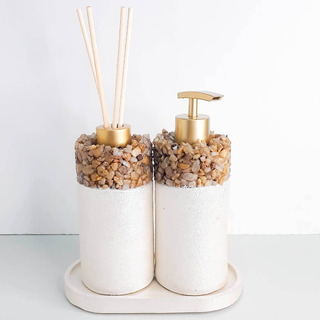 Kit Lavabo Duna Cimento Cintilante Com Pedra De Rio Natural Kit Lavabo Duna Cimento Cintilante Com Pedra De Rio Natural