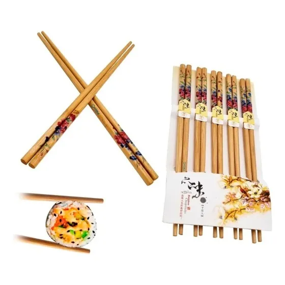 Palillos Palitos Chinos Bambu 10 Pares Reutilizables Sushi