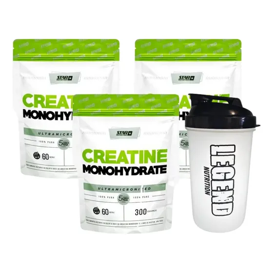 Star Nutrition Creatina Monohidratada Doypack 300g Pack X3 Vaso Legend Nutrition 600ml