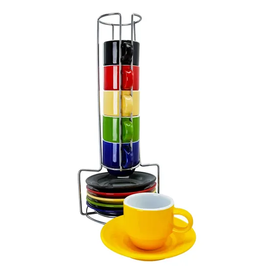 Juego De Tazas Para Café C/soporte Metálico Gibson Home
