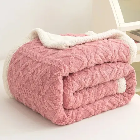 Manta Cobertor Geométrico Em Relevo Dupla Face Com Sherpa 70 X 100 Cm Geométrico 280 G Rosa