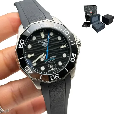 Relógio Tag Heuer Aquaracer Professional 300 Borracha+ Caixa Preto Prateado