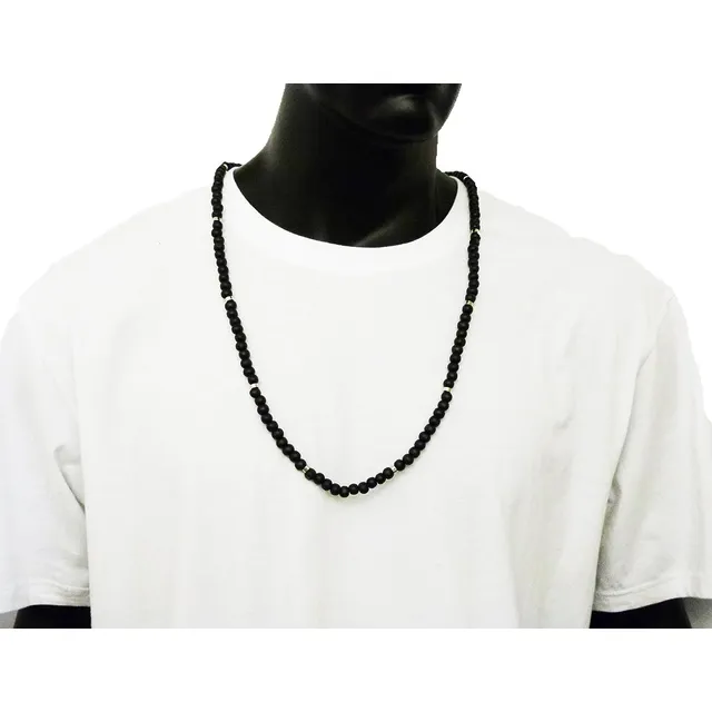 Collar De Perlas Negras Largo 65 Cm Con Separadores En Acero