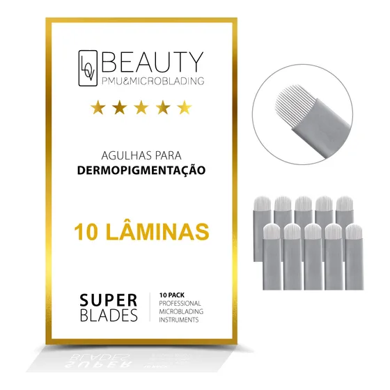 10 Lâminas Agulhas Tebori Ponta 18u 0,18mm Microblading Micropigmentação Super Blade Flex - LovBeauty